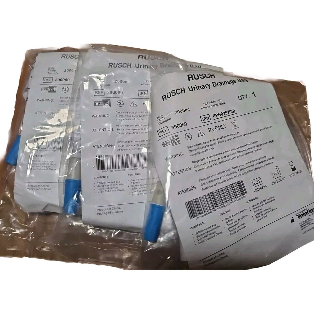 3 Bags Urine Drainage Bags (Rusch brand) Anti‎ Reflux 2000 ml Unopened
